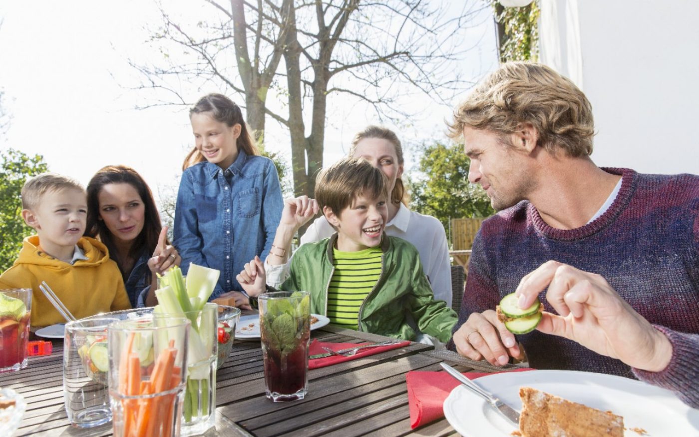 Family situation with children on patio