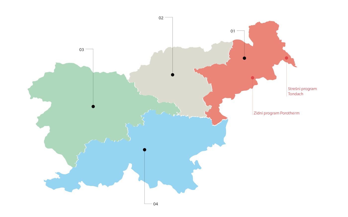 zemljevid wienerberger prodajnih področij v Sloveniji