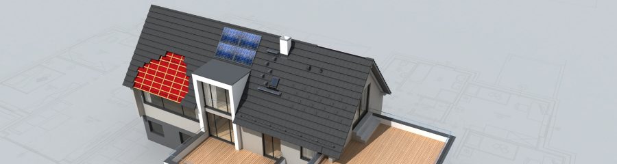 Render hiše s celotno sistemsko opremo na strehi