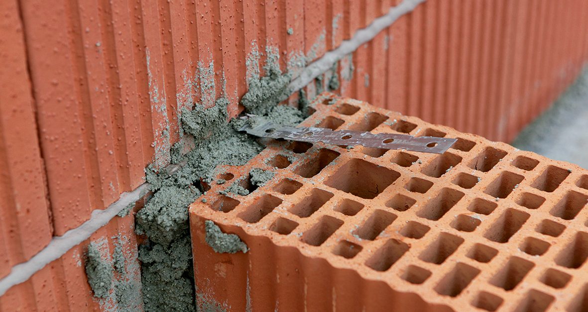 poroton, mortar, metal