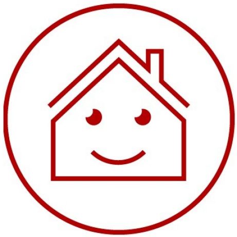 Icon with smiling face in house symbol